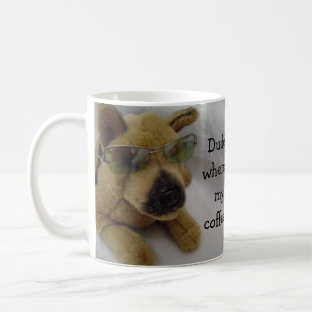 Rolig hund med kaffe som säger kaffemugg (Vänster)
