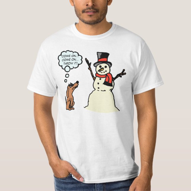 Rolig hund med snögubbejulskjortan tee shirt (Framsida)
