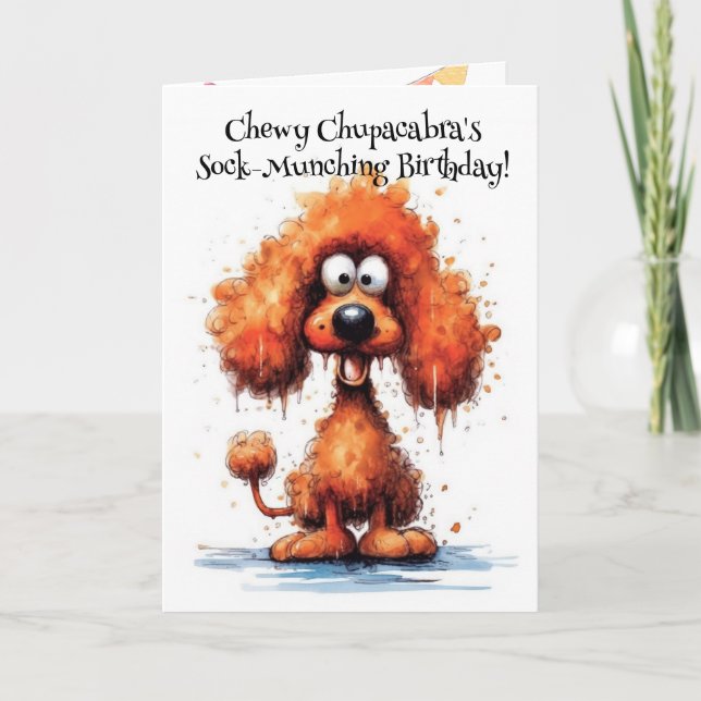 Rolig hund monster: Chewy Chupacabra Birthday Tack Kort (Framsida)