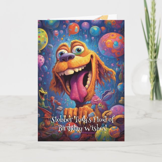Rolig hund monster: Slobber Tooth Birthday Tack Kort (Framsida)