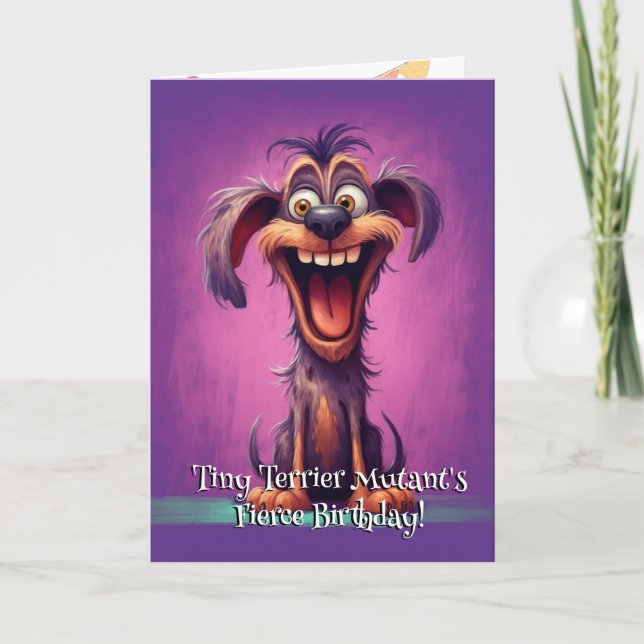 Rolig hund monster: Tiny Terrier Mutant Birthday Tack Kort (Framsida)