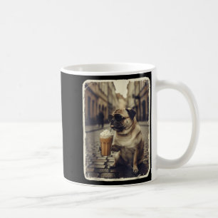 Rolig hund mops som dricker iskaffe djur meme män kaffemugg