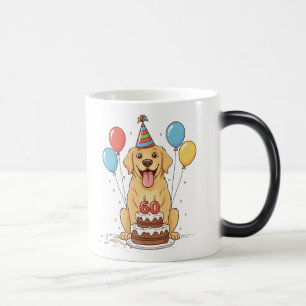 Rolig hund möte Party Hat i 60:e födelsedag Magisk Mugg