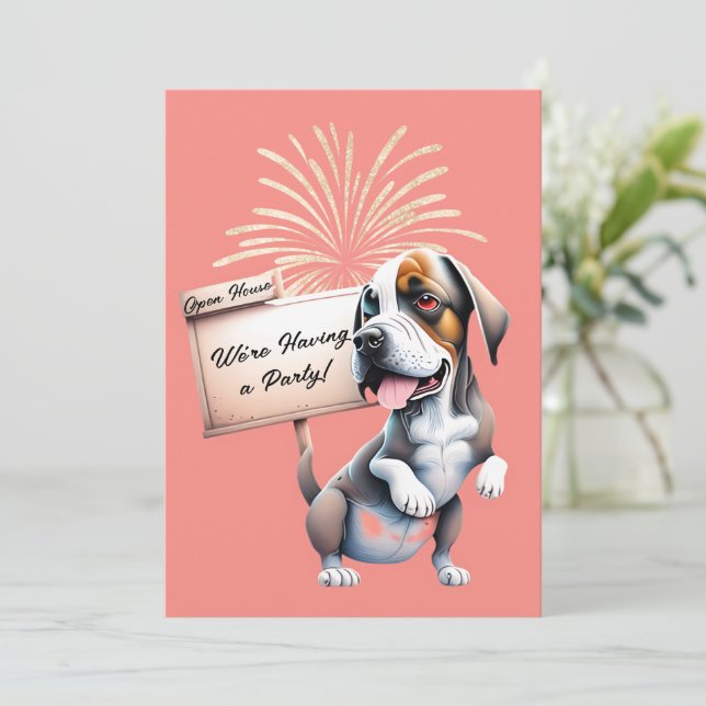 Rolig Hund Nyårs Öppet Hus Festinbjudan Inbjudningar (Stående Fram)