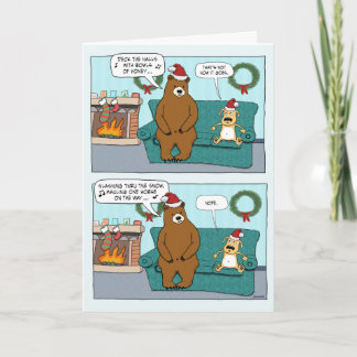 Rolig hund och Caroling Bear-jul Helgkort