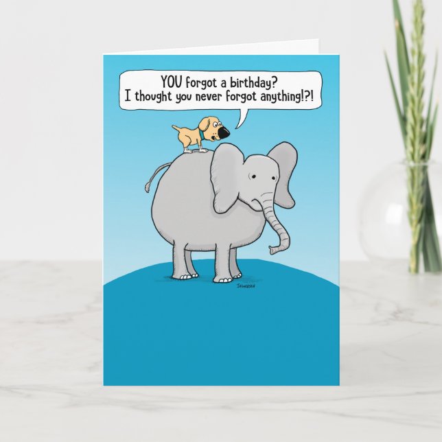 Rolig hund och glömsk elefant med bestrålad födels kort (Framsida)