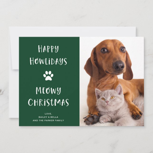 Rolig hund och katt jul med foto julkort (Framsida)