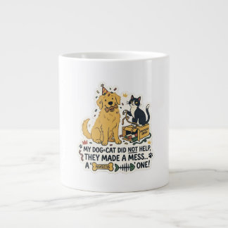 Rolig Hund och Katt Rölig Söt Husdjursillustration Jumbo Mugg