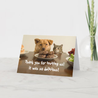 Rolig hund och katt tack för middagskortet kort