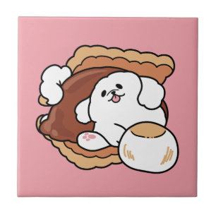 Rolig Hund och S’more-design – Kawaii Husdjursälsk Kakelplatta