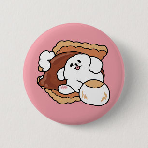 Rolig hund och S’more-design – Kawaii husdjursälsk Knapp