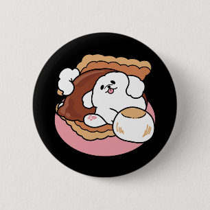 Rolig hund och S’more-design – Kawaii husdjursälsk Knapp