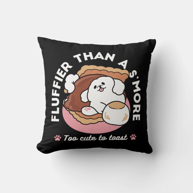 Rolig hund och S’more-design – Kawaii husdjursälsk Kudde (Framsida)