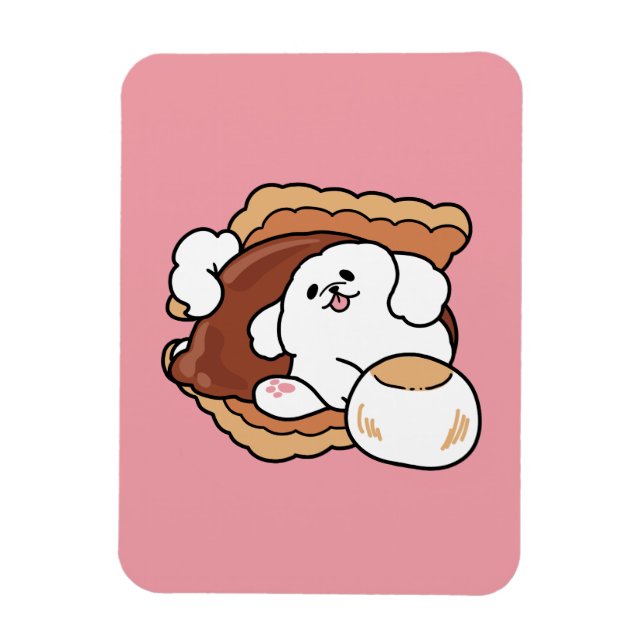 Rolig hund och S’more-design – Kawaii husdjursälsk Magnet (Vertikal)