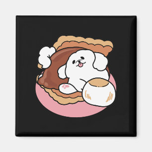 Rolig hund och S’more-design – Kawaii husdjursälsk Magnet