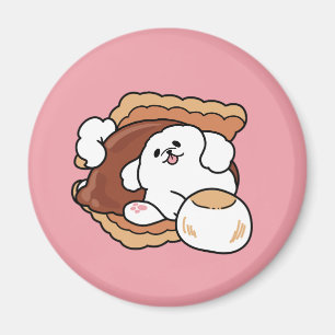 Rolig hund och S’more-design – Kawaii husdjursälsk Magnet