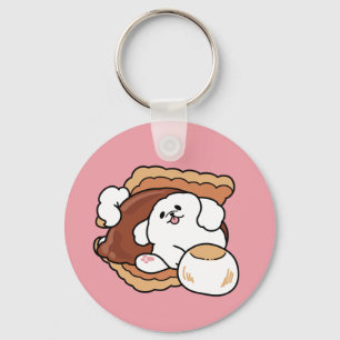 Rolig hund och S’more-design – Kawaii husdjursälsk Nyckelring
