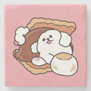 Rolig hund och S’more-design – Kawaii husdjursälsk Stenunderlägg
