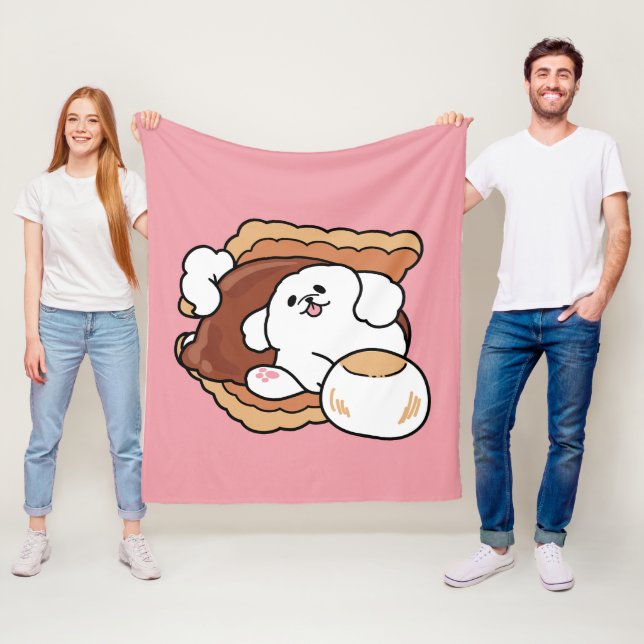 Rolig hund och S’more-design – Kawaii-kliché för h Fleecefilt (På plats)