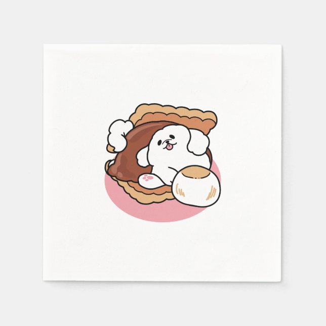 Rolig hund och S'more Design - Kawaii Djurälskare  Pappersservett (Framsidan)