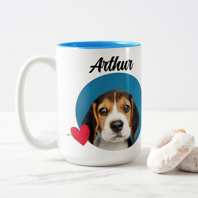 Rolig hund offert och eget namn/foto Två-Tonad mugg (Med munk)