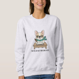 Rolig hund på Desk med Bok och Pen Art Stil T Shirt