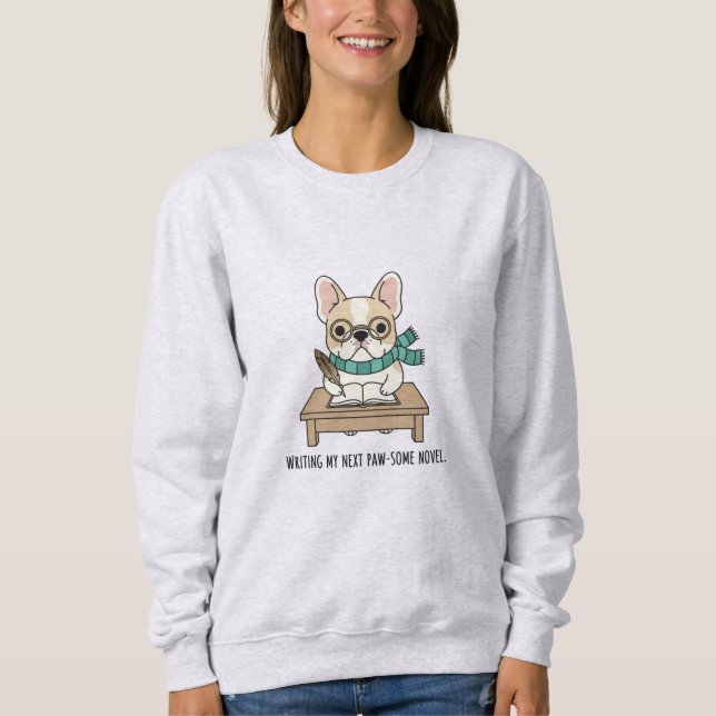Rolig hund på Desk med Bok och Pen Art Stil T Shirt (Framsida)