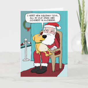 Rolig hund på jultomtens lucka helgkort