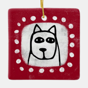Rolig Hund På Röd Ornament