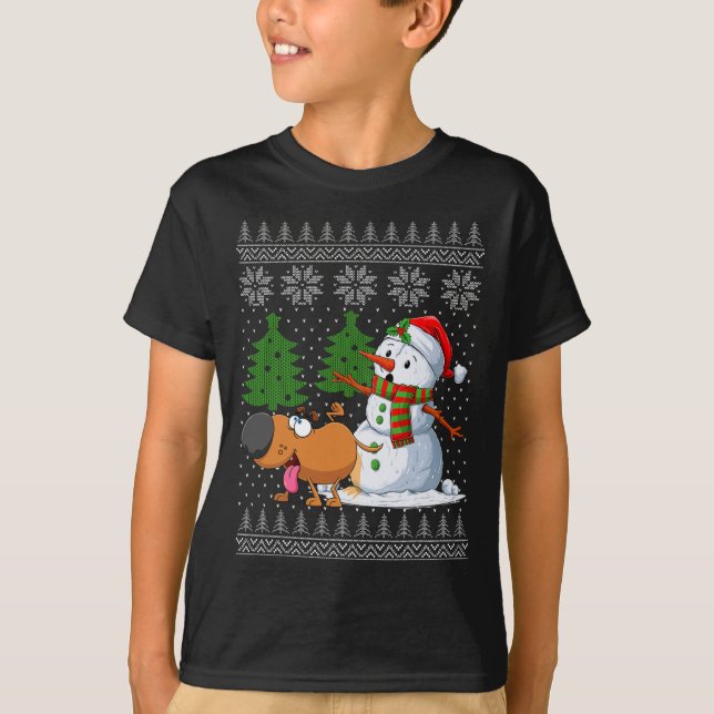Rolig hund päron på Snögubbe Ugly julsötare X T Shirt (Framsida)