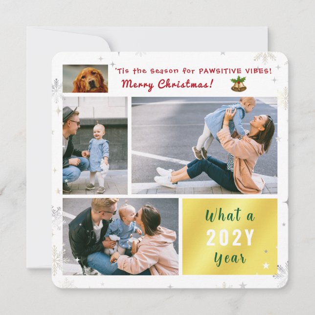 Rolig hund Pawsitive 4 Foton Brev Cute Modern Julkort (Framsida)