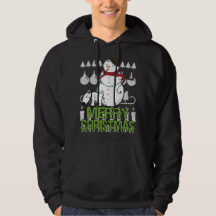 Rolig hund Peeing på Snögubbe Ugly jul-match X Hoodie