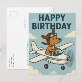 Rolig Hund Pilot Barn Födelsedag Vintage Flygplan Helg Vykort