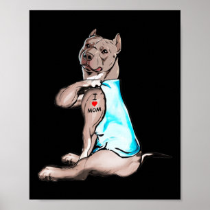 Rolig hund Pitbull I Kärlek Mamma Tattoo Hundälska Poster