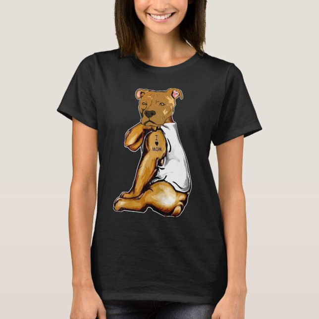 Rolig hund Pitbull I Kärlek Mamma Tattoo Mor S-dag T Shirt (Framsida)