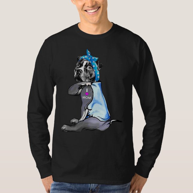 Rolig hund Pitbull i Kärlek Mamma Tattoo T Shirt (Framsida)