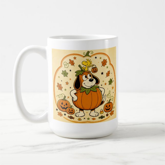 Rolig Hund Pumpa Halloween orange Akvarell Mugg (Vänster)