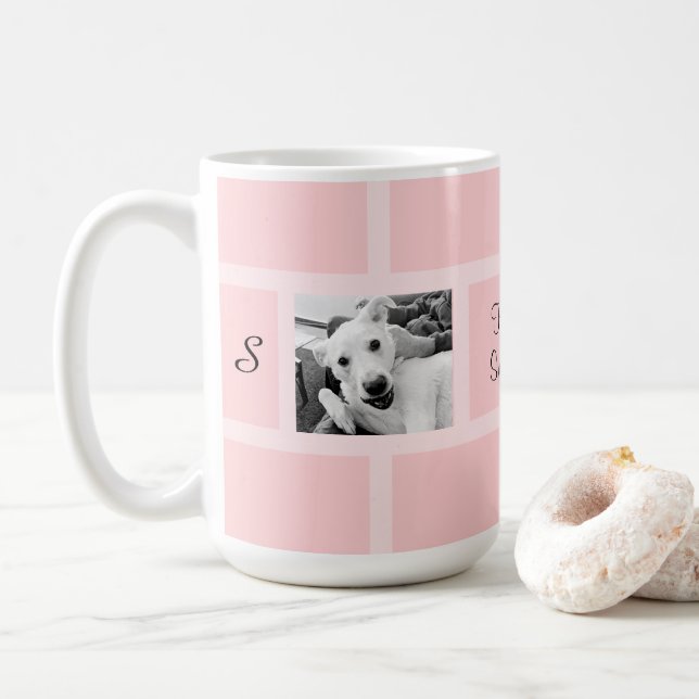 Rolig hund rosa Två foto Modern Square-design Kaffemugg (Med munk)
