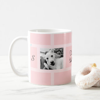 Rolig hund rosa Två foto Modern Square-design Kaffemugg