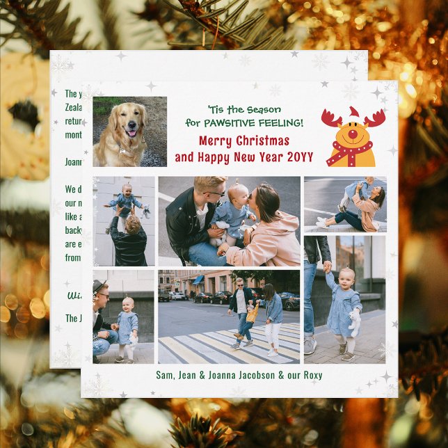 Rolig hund Rudolph God jul Modern 7-foton Julkort (Modern Cute Pawsitive Vibes | Positively Funny Dog Rudolph Merry Christmas Happy New Year 7 Photos )