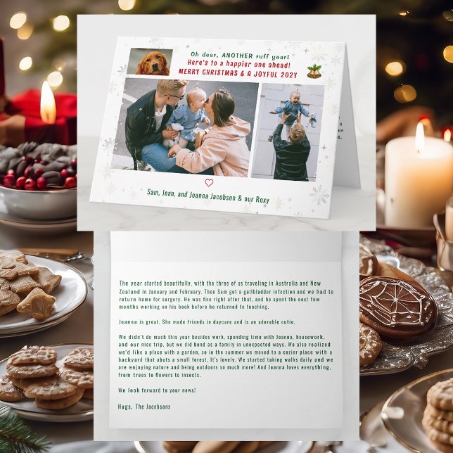 Rolig hund Ruff Year 3 Photos God jul Cute Kort (Cute Funny Modern Oh Dear Ruff Year Pet Dog Snow Merry Christmas Joyful New Year 3 Photos Letter )