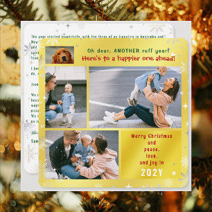 Rolig hund Ruff Year Peace Kärlek Joy 4 Foton Gold Julkort