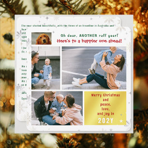 Rolig hund Ruff Year Peace Kärlek Joy 4 Foton Gold Julkort