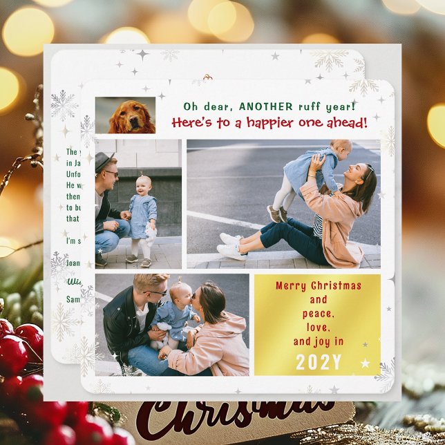 Rolig hund Ruff Year Peace Kärlek Joy 4 Photos Mod Julkort (Cute Funny Dog Oh Dear Ruff Year Merry Christmas 5 Photos Peace Love Joy Elegant Xmas Tree Letter)