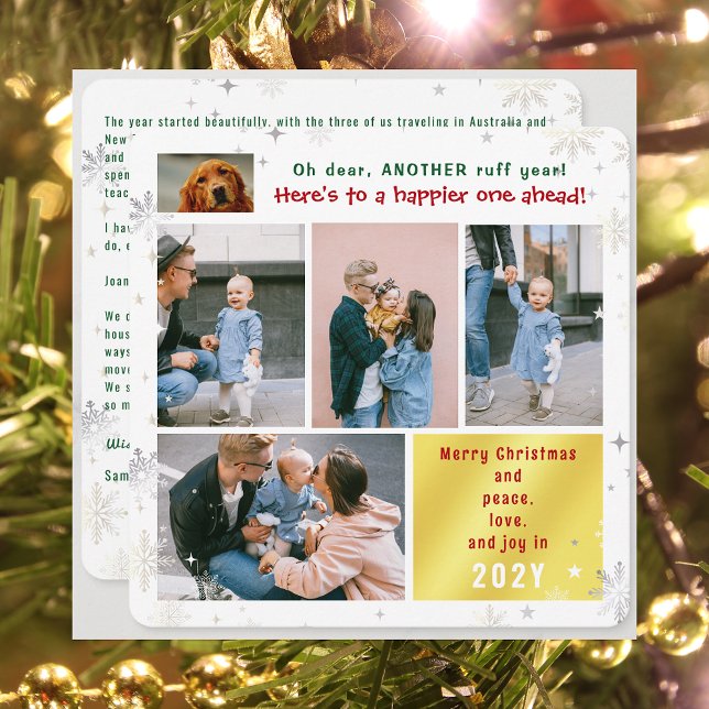 Rolig hund Ruff Year Peace Kärlek Joy Cute 5-foton Julkort (Funny Dog Oh Dear Another Ruff Year 5 Photos Merry Christmas Peace Love Joy Cute Snow Elegant Modern)