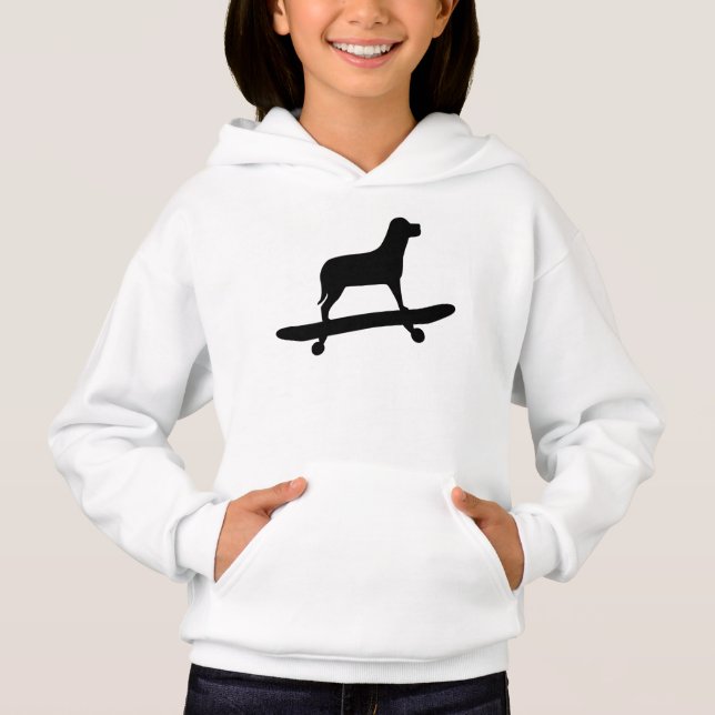 Rolig hund Skateboard Hoodie för flickor Tee (Framsida)