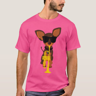 Rolig hund solglasögon som spelar upp trumpet t shirt
