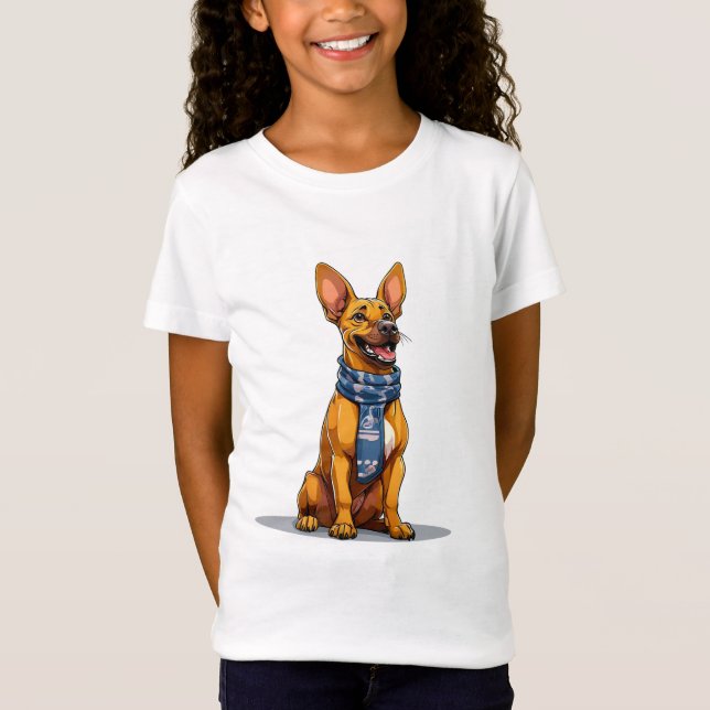 Rolig Hund som Bär Halsduk Tecknad Stil T Shirt (Framsida)