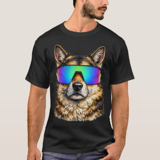 Rolig Hund som bär regnbågsfärgade 90-tals solglas T Shirt