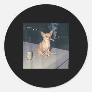Rolig hund som röker chihuahua meme cigarett öl Fu Runt Klistermärke